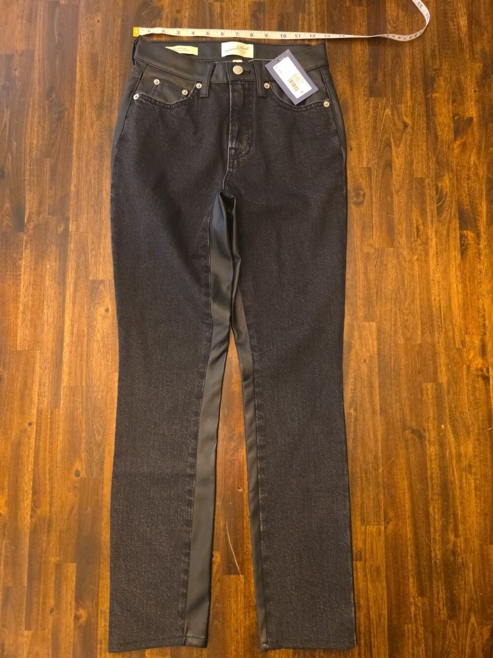 Universal Thread Mixed Media Jeans 0 Denim Front Faux Leather Back Black Pants